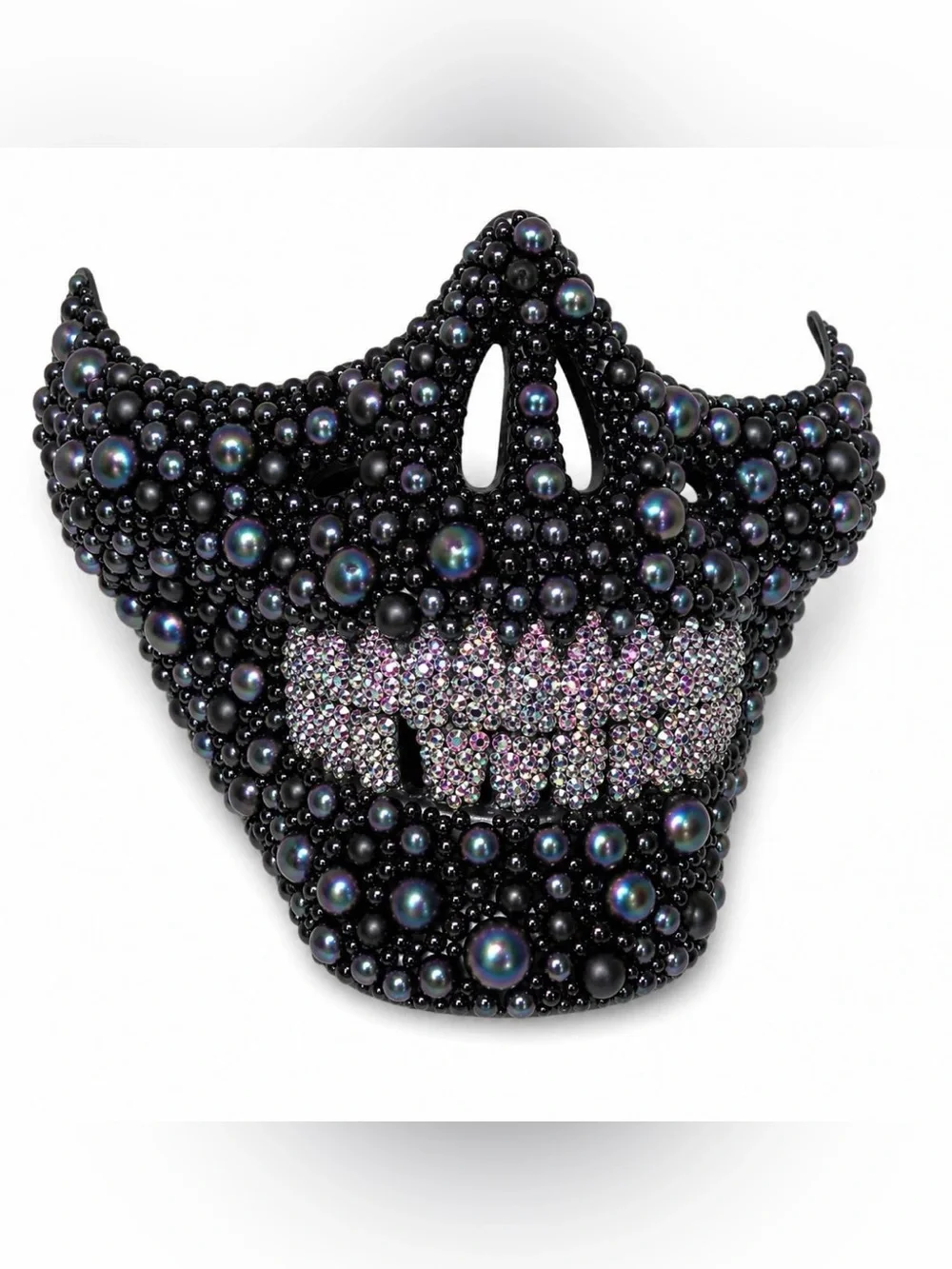 Black Pearls & Rhinestones Half Skull Mask New EDC Halloween Rave Costume